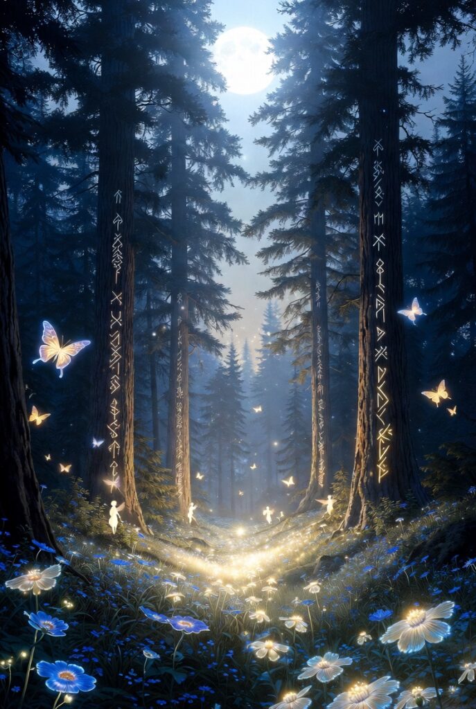 forêt scandinave papillons et gnomes image (2)