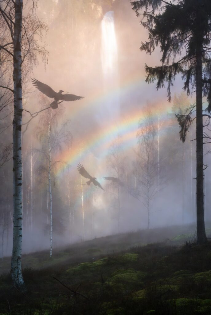 forêt brumeuse arc-en-ciel image (3)